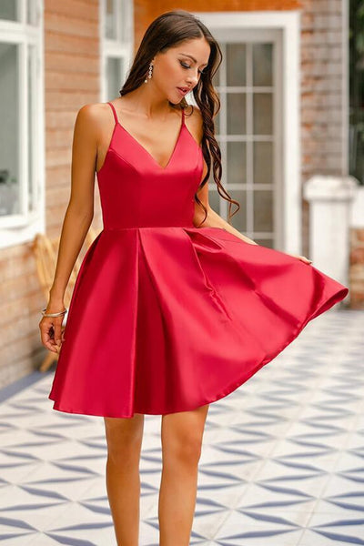 V Neck Backless Burgundy Short Prom Dresses, Backless Burgundy Homecoming Dresses, Burgundy Formal Evening Dresses EP1398