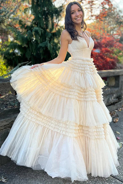 V Neck Blue Red Champagne Tulle Long Prom Dresses, V Neck Blue Red Champagne Tulle Formal Evening Dresses