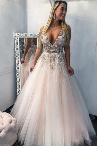 V Neck Open Back Pink Floral Long Prom Dresses, V Neck Pink Formal Dresses, Pink Floral Evening Dresses EP1645